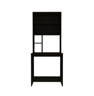 Depot E-shop Xalo Computer Hutch Desk, Lower Shelf, Four Shelves, Black