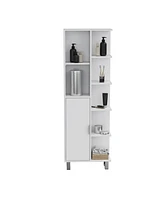 Depot E-Shop Mott 63" H Linen Bathroom Cabinet with Seven Open Shelves, One Drawer, One Door and Four legs