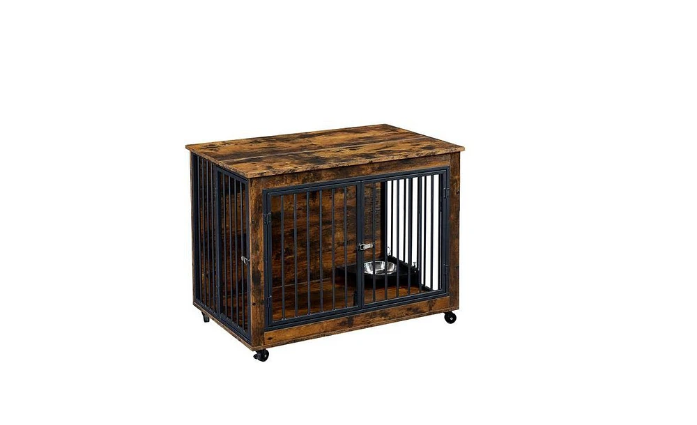 Slickblue Furniture Style Dog Crate Side Table with Rotatable Feeding Bowl – Elegant and Practical