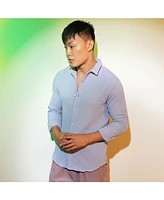 Men's Icy Blue Embossed Micro Check Shirt