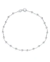 Bling Jewelry Delicate Sturdy Petite 3MM Round Ball Bead Station Chain Anklet Hot Wife Ankle Bracelet For Women .925 Sterling Silver Made In Italy