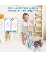 Costway 2-in-1 Wooden Baby Push Walker with Multi-Activity Center & Bottom Storage Toys