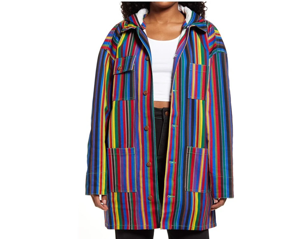 Cross Colours Men's Stripe Hooded Barn Jacket