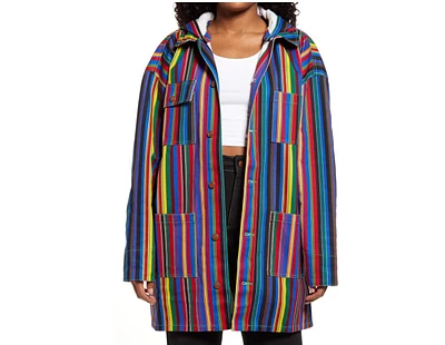 Cross Colours Men's Stripe Hooded Barn Jacket