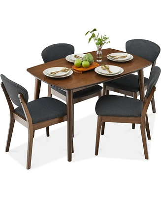 Best Choice Products 5-Piece Compact Wooden Mid-Century Modern Dining Set w/ 4 Chairs, Padded Seat & Back