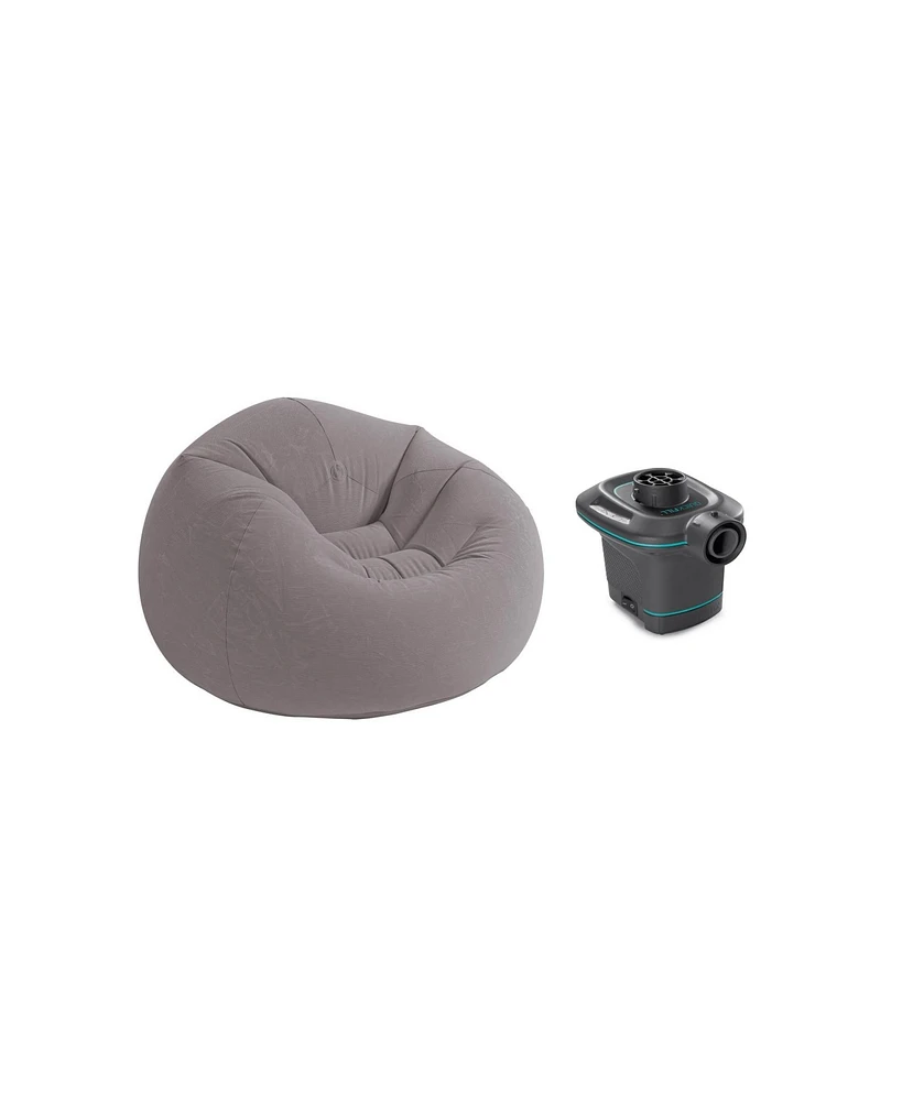 Intex 120V Ac Electric Air Pump & Inflatable Corduroy Beanless Bag Lounge Chair