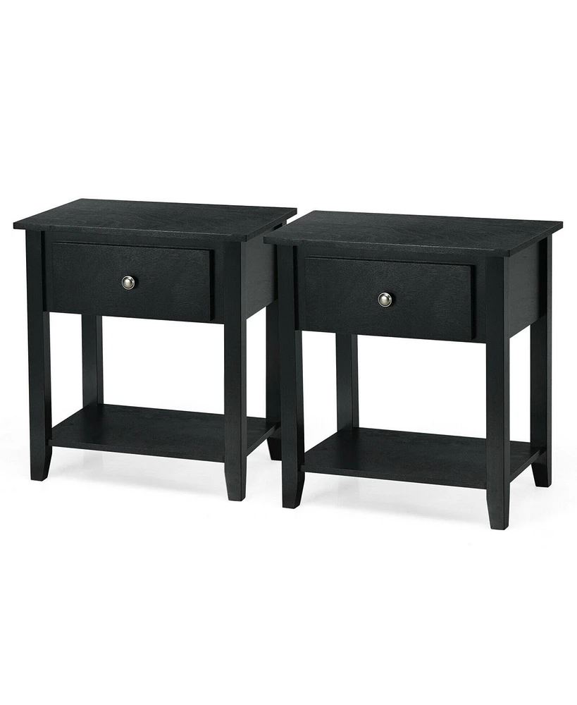 Gymax 2PCS Nightstand Sofa End Side Table W/ Storage Drawer Bottom Shelf Black