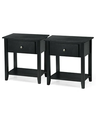 Gymax 2PCS Nightstand Sofa End Side Table W/ Storage Drawer Bottom Shelf