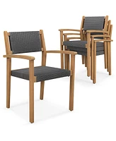 Gymax Stackable Dining Chair Set of 4 w/ Breathable Backrest Adjustable Foot Pads