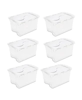 Sterilite 48 Quart Hinged Lid Storage Box Plastic Stackable Bin with Lid, 6 Pack