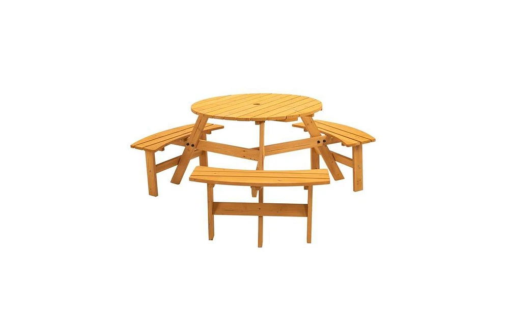 Slickblue 6-Person Circular Outdoor Wooden Picnic Table Perfect Patio Dining Solution