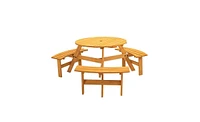 Slickblue 6-Person Circular Outdoor Wooden Picnic Table Perfect Patio Dining Solution