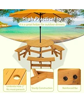 Slickblue 6-Person Circular Outdoor Wooden Picnic Table Perfect Patio Dining Solution