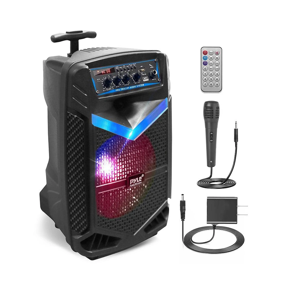 Pyle 8” Bluetooth Portable Pa Speaker With Rechargeable Battery, Party Lights & Microphone, 400 Watt