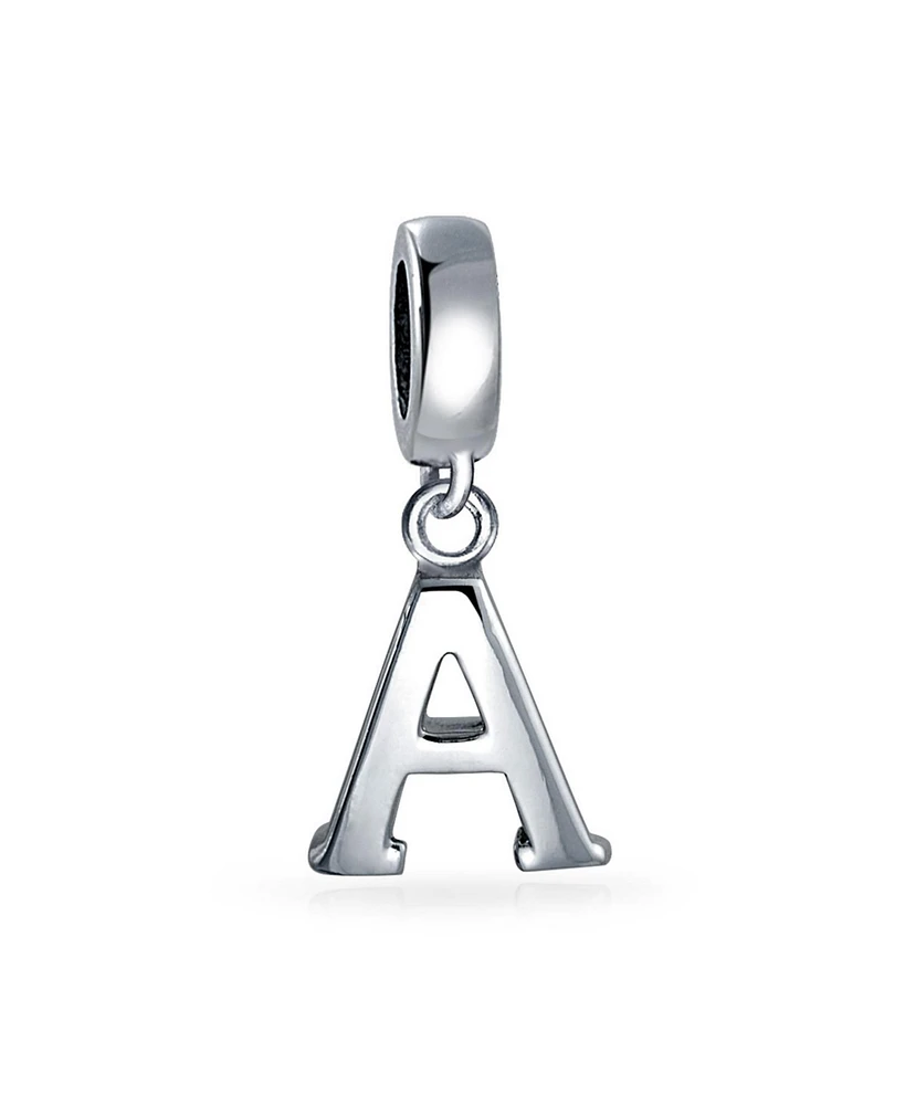 Bling Jewelry Dangle Block Letter A-z Alphabet Initial Charm Bead Solid .925 Sterling Silver Fits European Bracelet