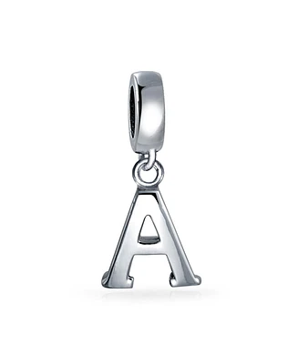 Bling Jewelry Dangle Block Letter A-z Alphabet Initial Charm Bead Solid .925 Sterling Silver Fits European Bracelet