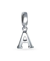 Bling Jewelry Dangle Block Letter A-z Alphabet Initial Charm Bead Solid .925 Sterling Silver Fits European Bracelet