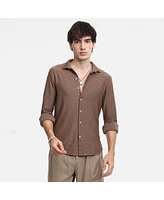 Campus Sutra Men's Mocha Brown Hive-Textured Shirt