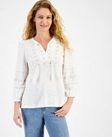 Style & Co Women's Embroidered Embellished Knit Peasant Top, Created for Macy's