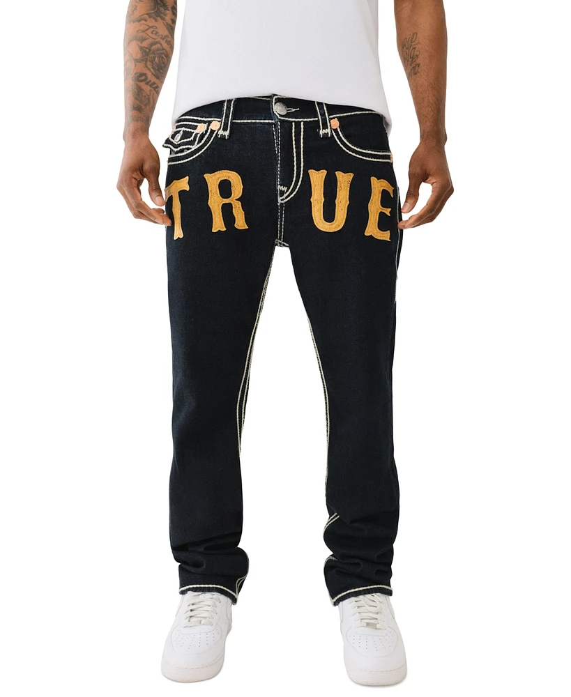 True Religion Men's Ricky Straight Fit Western Rope Stitch Flap Jeans