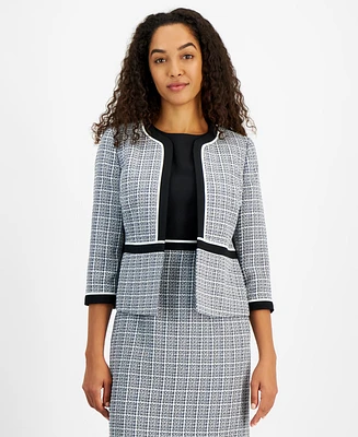 Kasper Women's Open-Front Piped-Trim Tweed Jacket, Regular & Petite