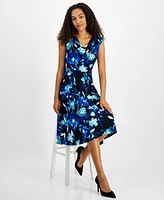 Kasper Women's Floral Cowlneck Fit & Flare Dress, Regular Petite