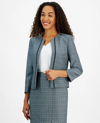 Kasper Women's Open-Front Piped-Trim Tweed Jacket