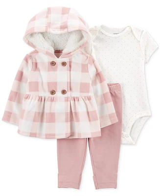 Carter's Baby Girls Plaid Cardigan, Bodysuit & Pants, 3 Piece Set