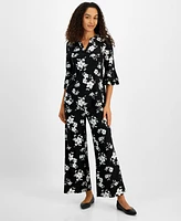 Kasper Women's Floral-Print Straight-Leg Pull-On Pants