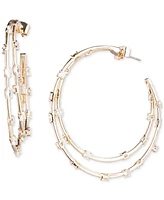 Emily in Paris Gold-Tone Medium Cubic Zirconia Double-Row Hoop Earrings, 1.75"