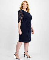 Connected Plus Size Cape-Sleeve Side-Ruched Dress