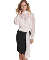 Calvin Klein Women's Mock-Neck Chiffon-Top Dress