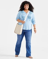 Style & Co Plus Embroidered 3/4-Sleeve Top, Created for Macy's