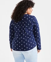 Style & Co Plus Split-Neck Mixed-Print Top, Created for Macy's