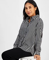 Ak Anne Klein Petite Striped Button-Front Shirt