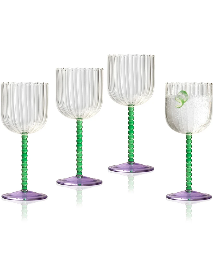 Qualia Glass Mardi Gras All Purpose Wine Glasses, Set of 4