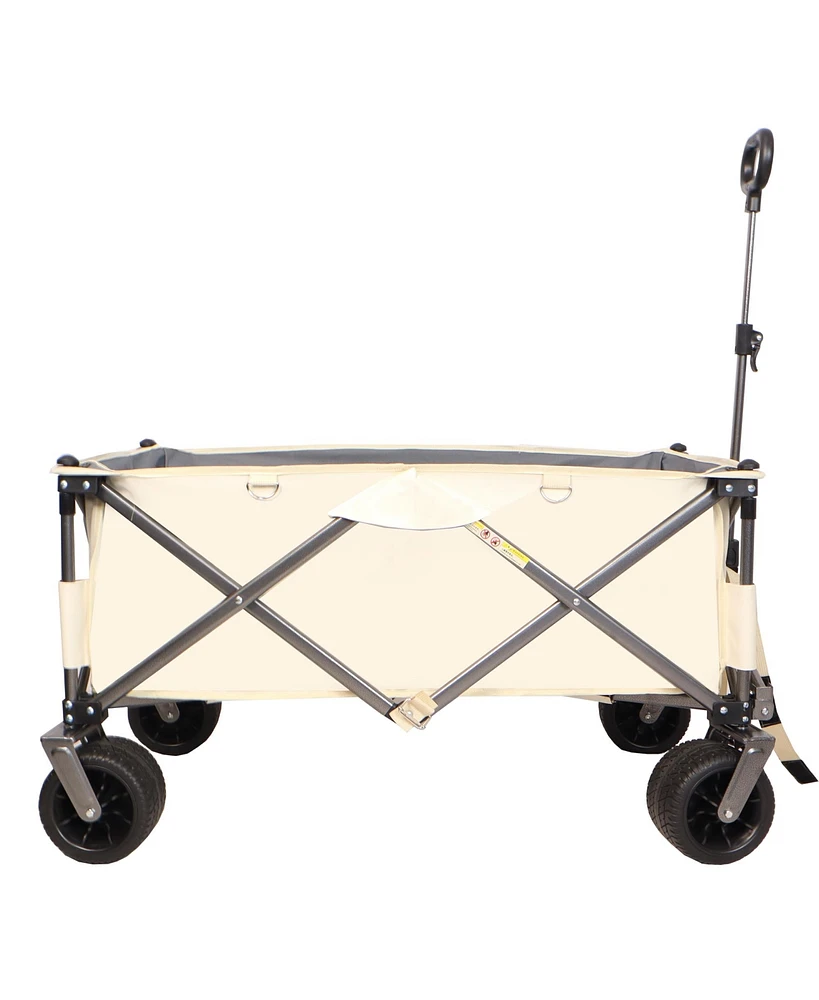 Slickblue Heavy-Duty Folding Wagon – Utility Beach Cart with Big Wheels, Adjustable Handle & Drink Holders for Shopping, Camping