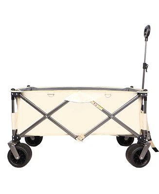 Slickblue Heavy-Duty Folding Wagon – Utility Beach Cart with Big Wheels, Adjustable Handle & Drink Holders for Shopping, Camping