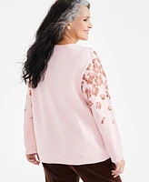 Style & Co Plus Size Printed Crewneck Long-Sleeve Sweatshirt, Created for Macy's