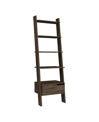 Depot E-Shop Kobe Ladder Bookcase, One Drawer, Five Open Shelves, Dark Walnut