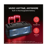 Pyle Wireless Bluetooth BoomBox Stereo Speaker System with Full Panel Led Lights, Fm Radio, and Microphone Input