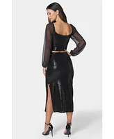 Bebe Women's 2 Piece Sequin Square Neck Set Black