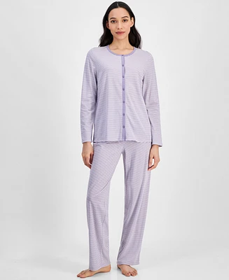 Charter Club Women's Cotton Printed Button-Front Pajama Set, Exclusively at Macy's