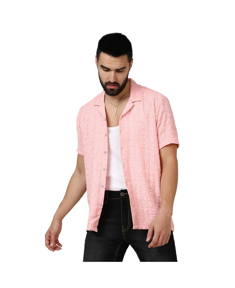 Campus Sutra Men's Baby Pink Box-Creased Shirt