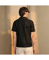 Campus Sutra Men's Onyx Black Solid Resort Shirt