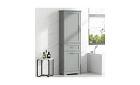 Slickblue Tall Grey Bathroom Storage Cabinet – Mdf with Painted Finish, Adjustable Shelf & Two Drawer Sizes