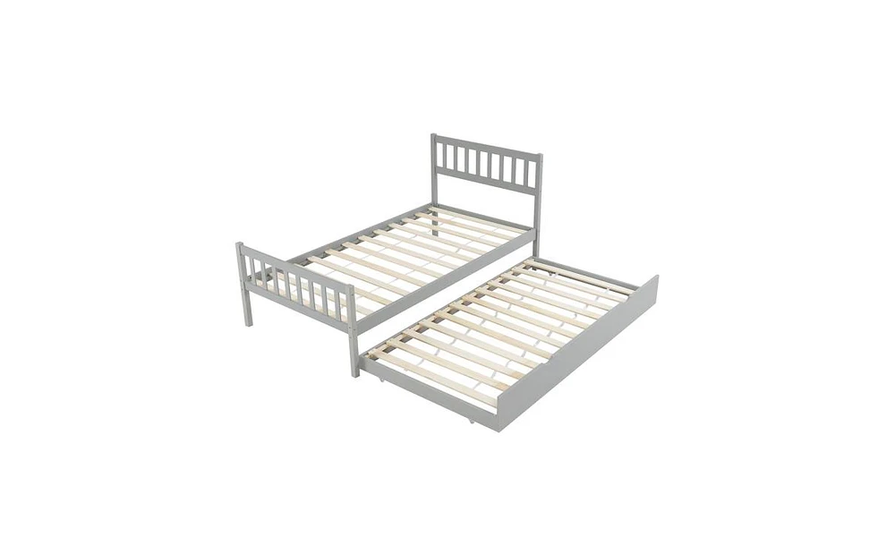 Slickblue Twin Size Wooden Bunk Bed with Pull-Out Trundle