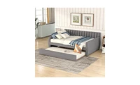 Slickblue Full Size Upholstered Daybed with Trundle and Wood Slat Support – Versatile and Stylish