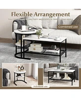 Gymax Nesting Coffee Table Set of 2 Faux Marble Top Detachable w/ Storage Shelf Gold
