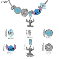 Disney Stitch Fashion 7" Charm Bracelet with Blue and Silver Tone Enamel Beads